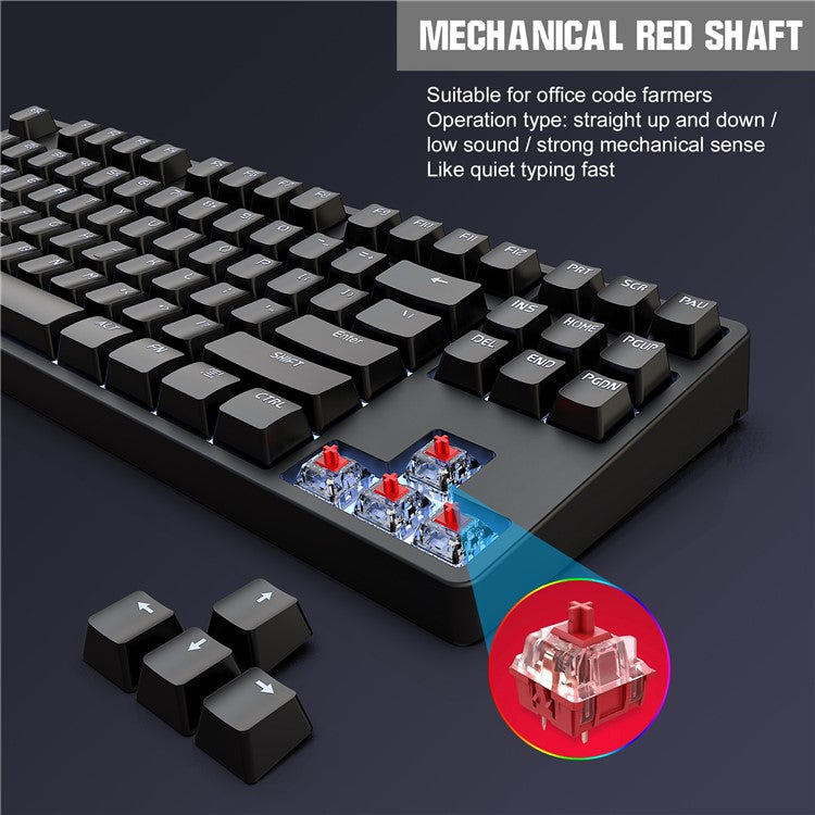 HXSJ L600 87-key Red Switches Wired Portable Keyboard Mechanical Gaming Keyboard with Backlit for Home Office - Black