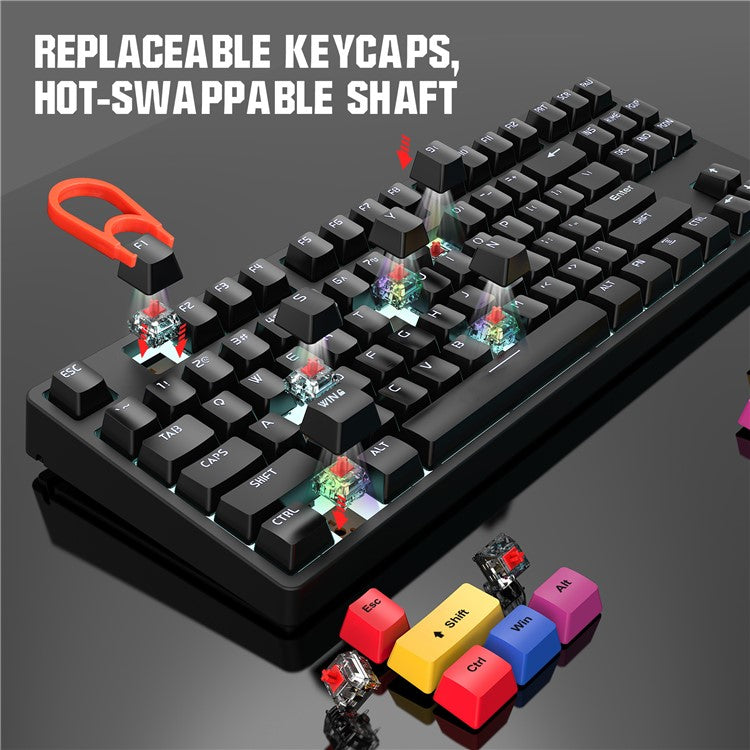 HXSJ L600 87-key Red Switches Wired Portable Keyboard Mechanical Gaming Keyboard with Backlit for Home Office - Black