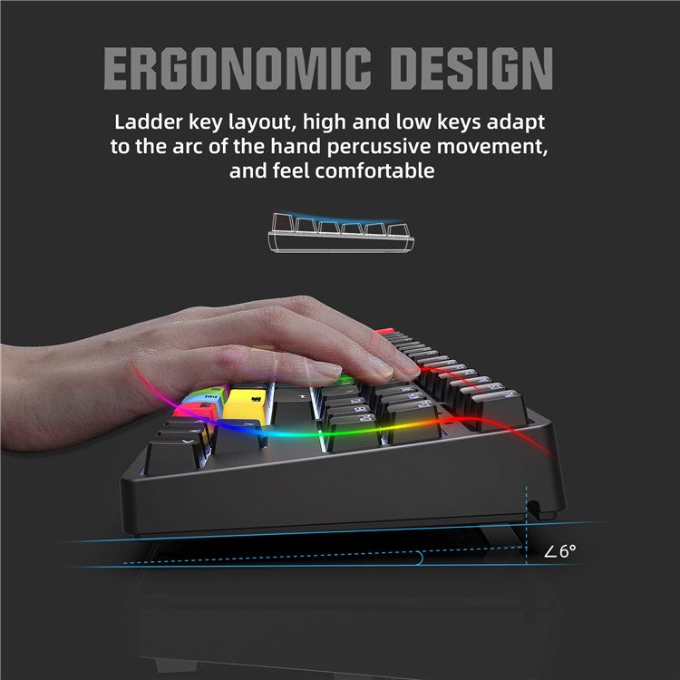 HXSJ L600 87-key Red Switches Wired Portable Keyboard Mechanical Gaming Keyboard with Backlit for Home Office - Black