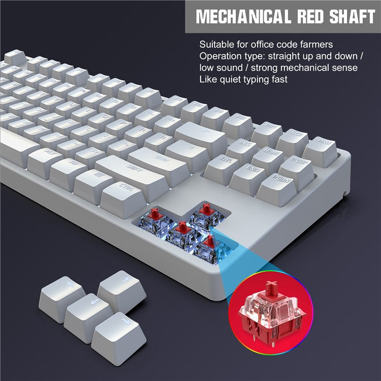 HXSJ L600 87-key Red Switches Wired Portable Keyboard Mechanical Gaming Keyboard with Backlit for Home Office - White