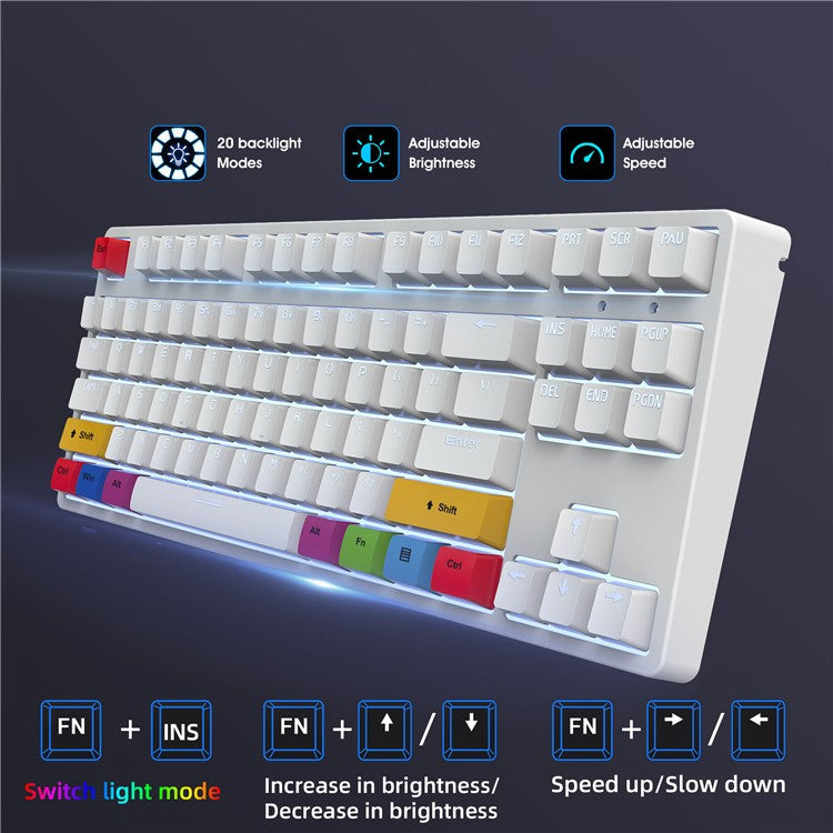 HXSJ L600 87-key Red Switches Wired Portable Keyboard Mechanical Gaming Keyboard with Backlit for Home Office - White
