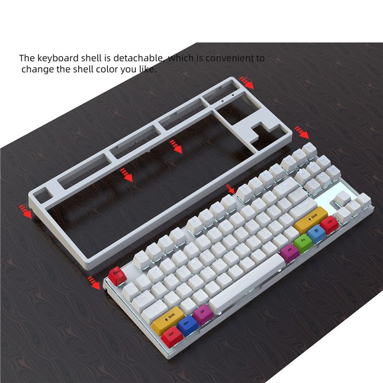HXSJ L600 87-key Red Switches Wired Portable Keyboard Mechanical Gaming Keyboard with Backlit for Home Office - White