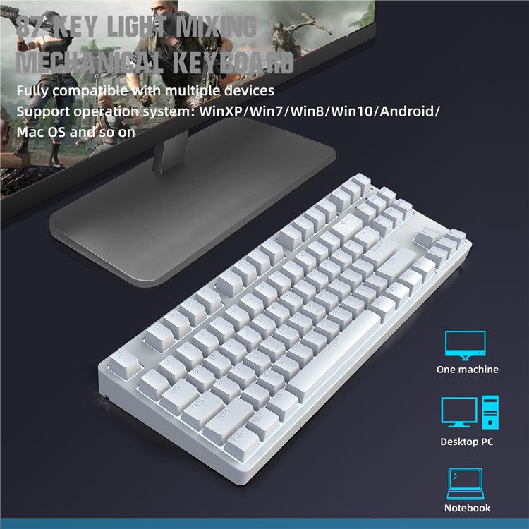 HXSJ L600 87-key Red Switches Wired Portable Keyboard Mechanical Gaming Keyboard with Backlit for Home Office - White