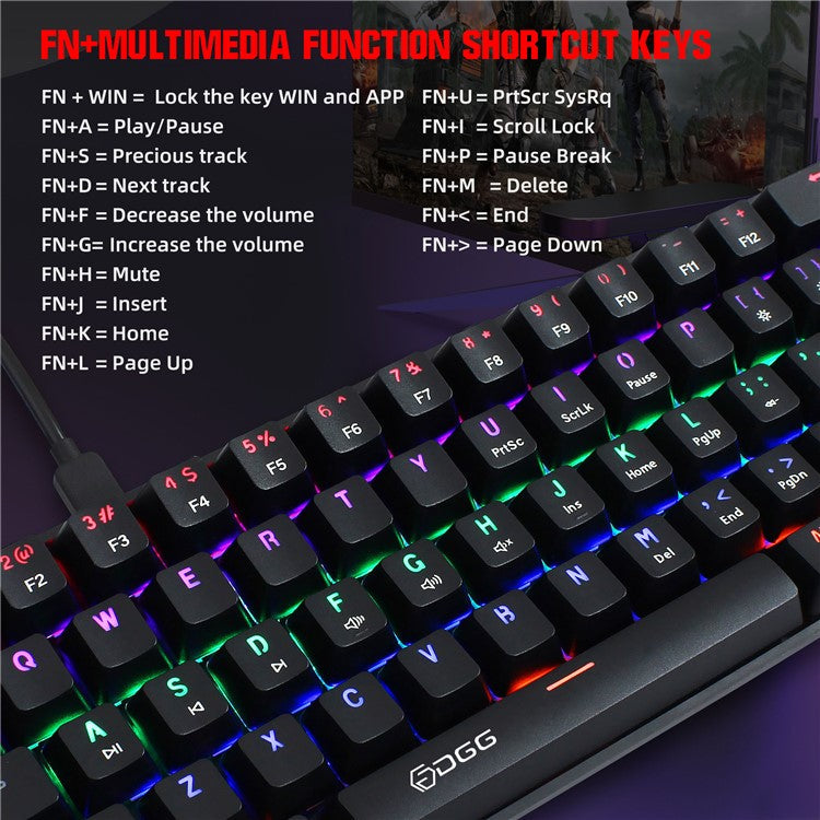 HXSJ V900 Wired 61 Keys Colorful Backlit Computer Laptop Home Office Gaming Blue Switch Mechanical Keyboard - Black