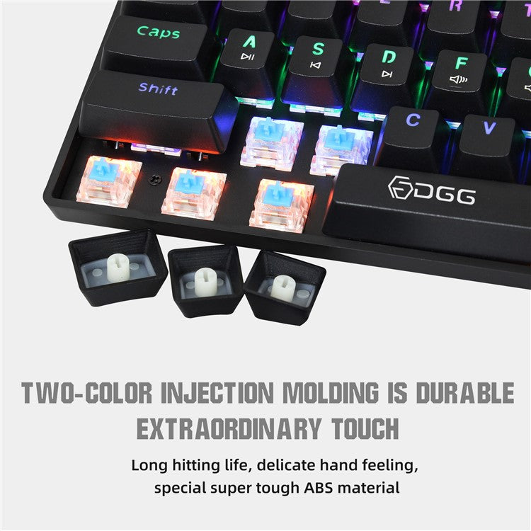HXSJ V900 Wired 61 Keys Colorful Backlit Computer Laptop Home Office Gaming Blue Switch Mechanical Keyboard - Black