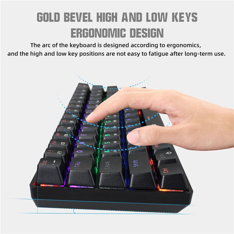 HXSJ V900 Wired 61 Keys Colorful Backlit Computer Laptop Home Office Gaming Blue Switch Mechanical Keyboard - Black