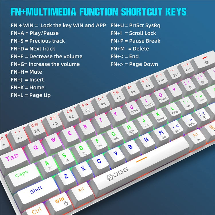 HXSJ V900 Wired 61 Keys Colorful Backlit Computer Laptop Home Office Gaming Blue Switch Mechanical Keyboard - White