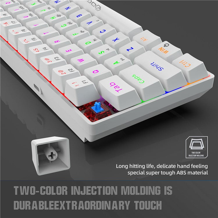 HXSJ V900 Wired 61 Keys Colorful Backlit Computer Laptop Home Office Gaming Blue Switch Mechanical Keyboard - White