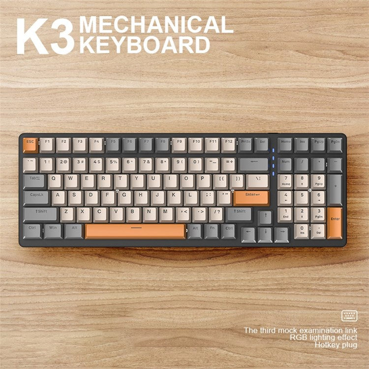 FREE WOLF K3 Mechanical Keyboard 100-Key Gaming Keyboard with Colorful Light Effects for Office Home Computers Laptops - Black Yellow/Blue Switch