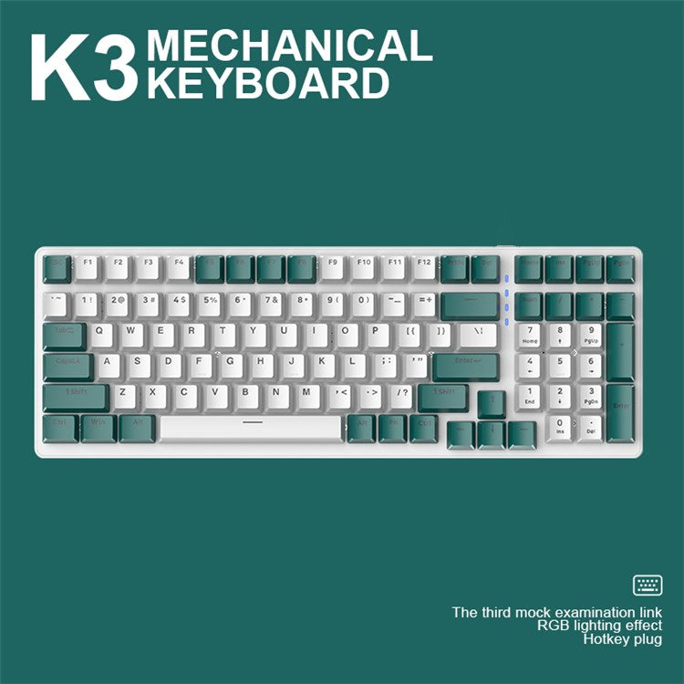 FREE WOLF K3 Mechanical Keyboard 100-Key Gaming Keyboard with Colorful Light Effects for Office Home Computers Laptops - Green/Blue Switch