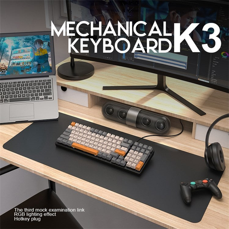 FREE WOLF K3 Mechanical Keyboard 100-Key Gaming Keyboard with Colorful Light Effects for Office Home Computers Laptops - Black Yellow/Red Switch