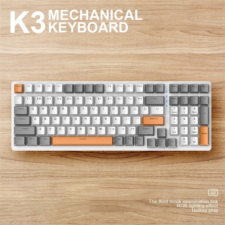 FREE WOLF K3 Mechanical Keyboard 100-Key Gaming Keyboard with Colorful Light Effects for Office Home Computers Laptops - White