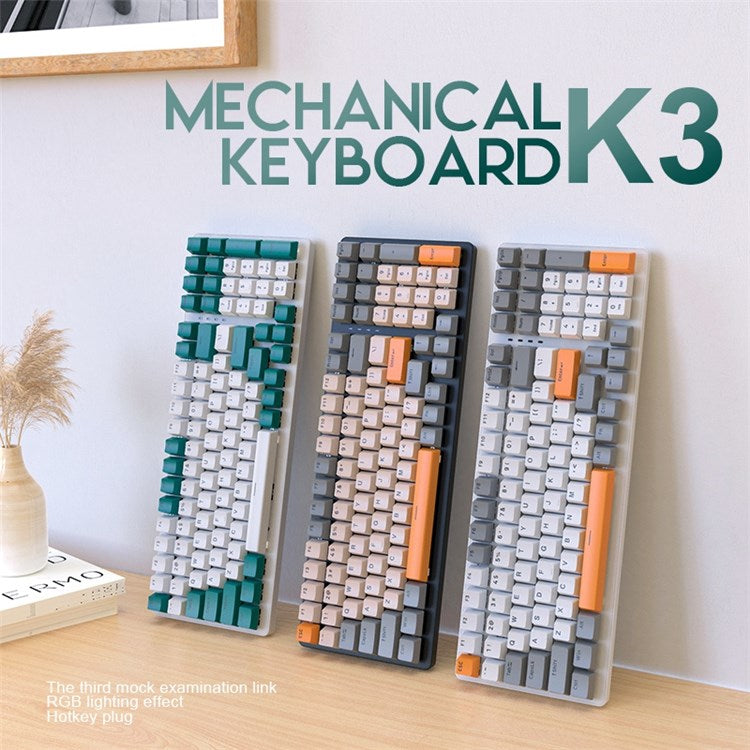 FREE WOLF K3 Mechanical Keyboard 100-Key Gaming Keyboard with Colorful Light Effects for Office Home Computers Laptops - White