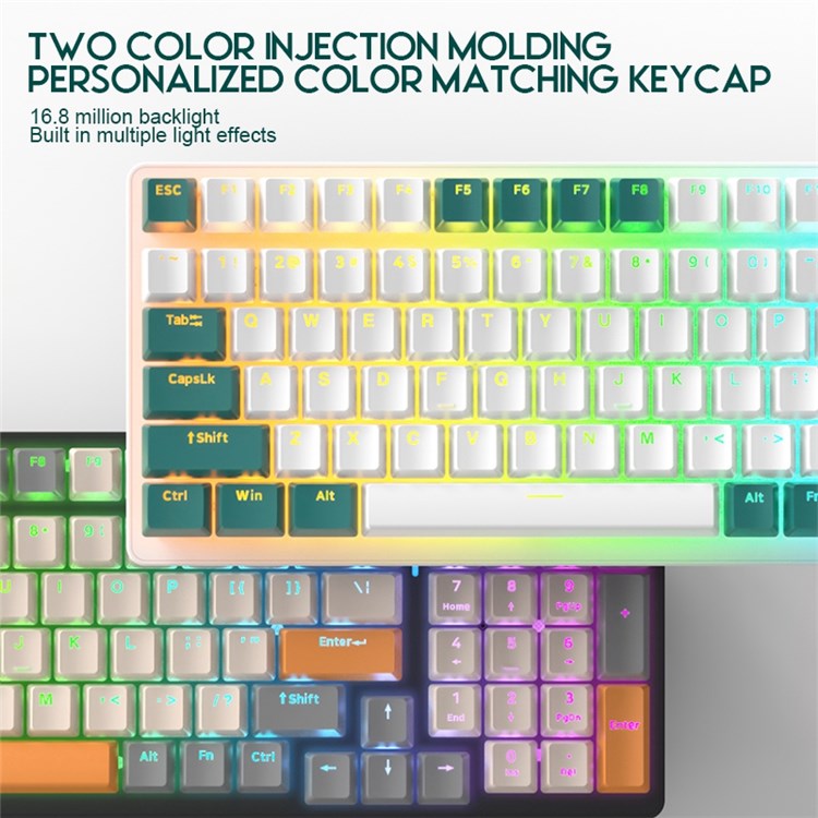 FREE WOLF K3 Mechanical Keyboard 100-Key Gaming Keyboard with Colorful Light Effects for Office Home Computers Laptops - Green/Red Switch