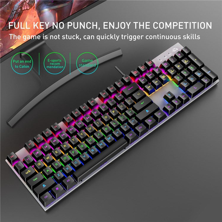 FREE WOLF K1 104 Keys Full Size Mechanical Gaming Keyboard RGB Backlit USB Keyboard for PC Gamer Laptop - Red Switch