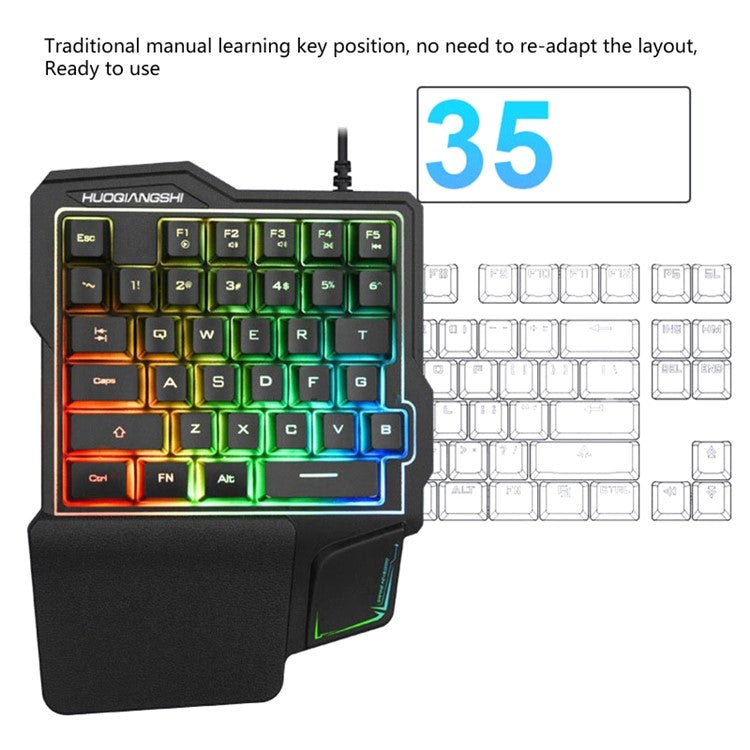 HUOQIANGSHI G101 One-Handed RGB Gaming Keyboard 35 Keys Portable LED Lighting Gaming Keypad Laptop Computer Half Keyboard for Xbox PS4 Switch Gamer