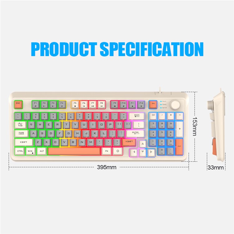 XUNFOX K82 94 Keys Gaming Wired Keyboard Mixed Color Backlit USB Keyboard with Kickstand - Slight Light
