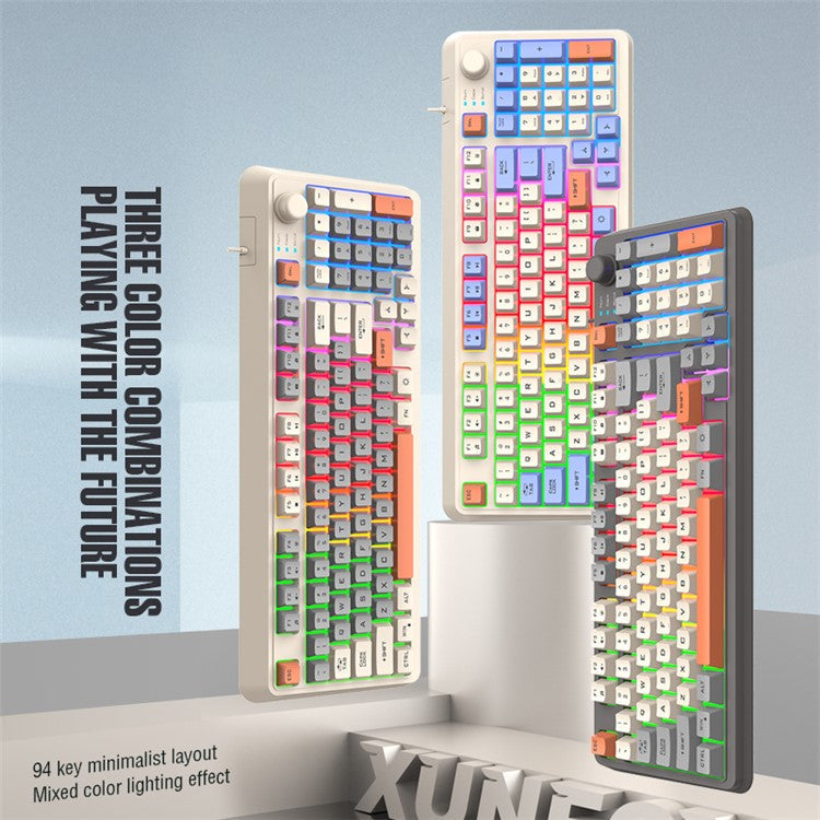 XUNFOX K82 94 Keys Gaming Wired Keyboard Mixed Color Backlit USB Keyboard with Kickstand - Lake Blue