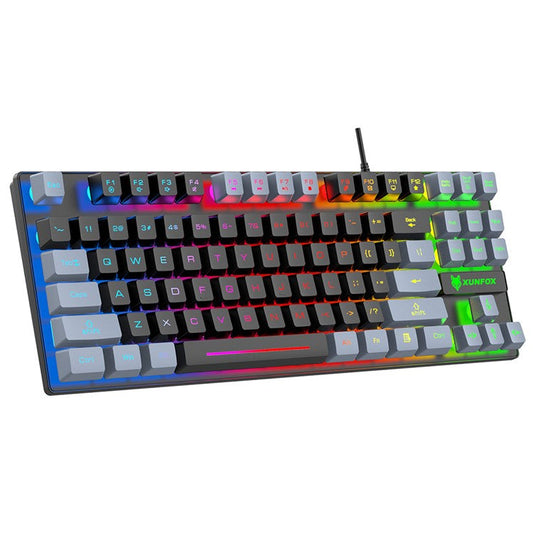 XUNFOX K10 USB Wired Mechanical Hand-Feel Keyboard 87 Keys Gamer Keyboard with Colorful Backlight - Black  /  Grey