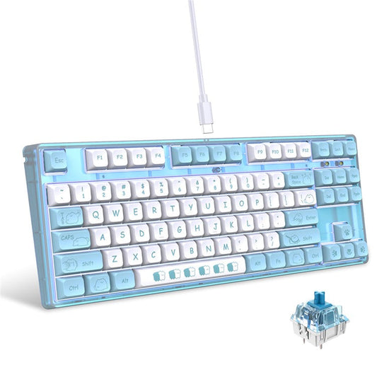 HXSJ L600 Cartoon Pattern 87-Key Mechanical Keyboard Ergonomic Wired Gaming Keyboard - Blue