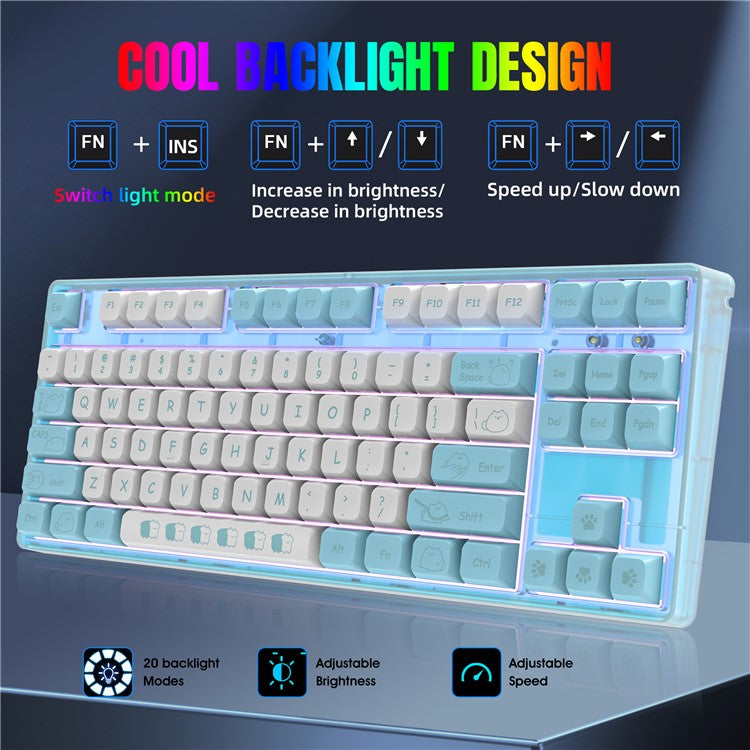 HXSJ L600 Cartoon Pattern 87-Key Mechanical Keyboard Ergonomic Wired Gaming Keyboard - Blue