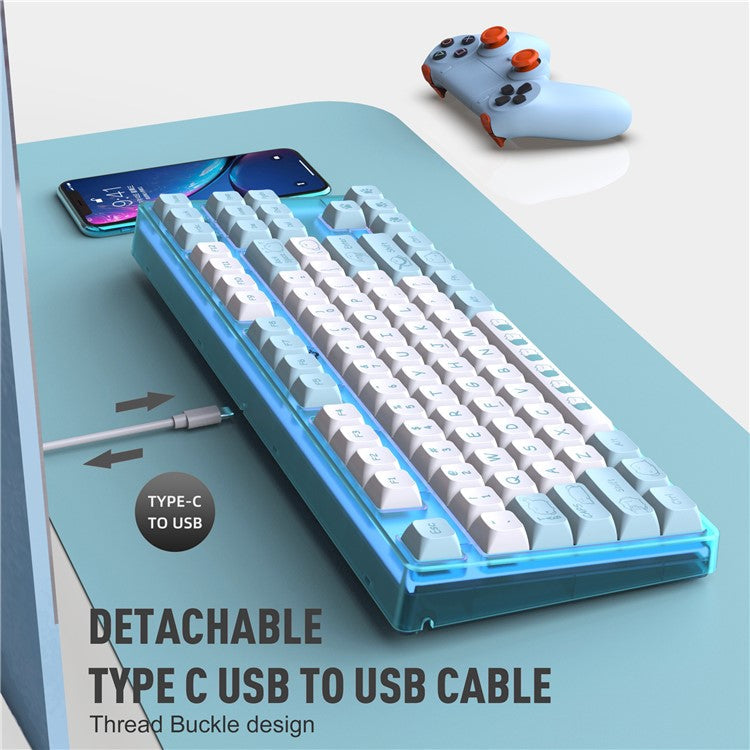 HXSJ L600 Cartoon Pattern 87-Key Mechanical Keyboard Ergonomic Wired Gaming Keyboard - Blue