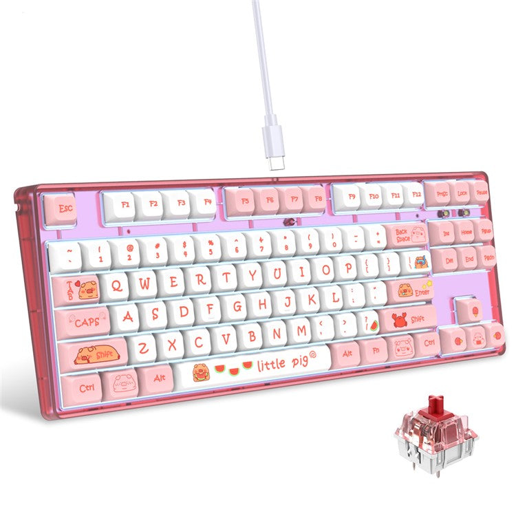 HXSJ L600 Cartoon Pattern 87-Key Mechanical Keyboard Ergonomic Wired Gaming Keyboard - Pink