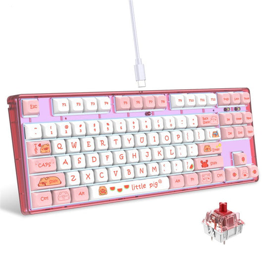 HXSJ L600 Cartoon Pattern 87-Key Mechanical Keyboard Ergonomic Wired Gaming Keyboard - Pink