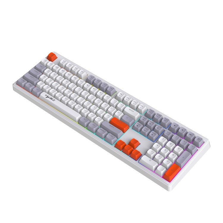 HXSJ V300 Mechanical Gaming Keyboard 108 Keys RGB Streamer Adjustable Backlit Wired Keyboard - Grey+White+Orange