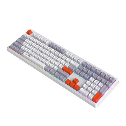 HXSJ V300 Mechanical Gaming Keyboard 108 Keys RGB Streamer Adjustable Backlit Wired Keyboard - Grey+White+Orange
