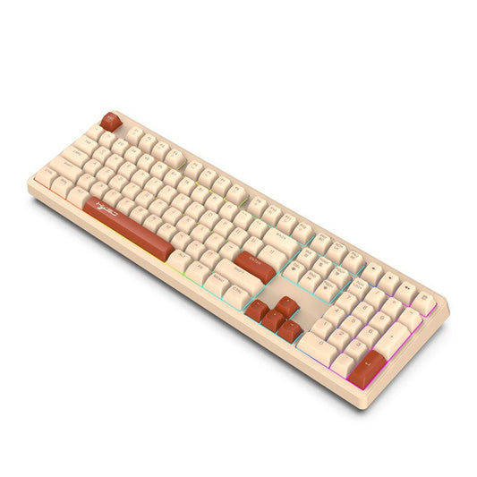 HXSJ V300 Mechanical Gaming Keyboard 108 Keys RGB Streamer Adjustable Backlit Wired Keyboard - Milk Tea Color
