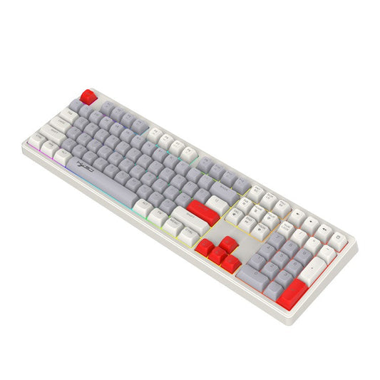 HXSJ V300 Mechanical Gaming Keyboard 108 Keys RGB Streamer Adjustable Backlit Wired Keyboard - Grey+White+Red