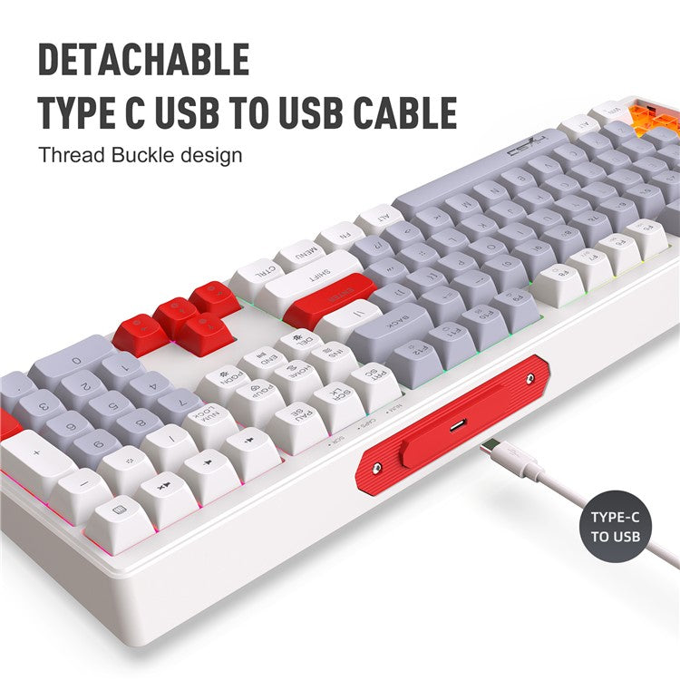 HXSJ V300 Mechanical Gaming Keyboard 108 Keys RGB Streamer Adjustable Backlit Wired Keyboard - Grey+White+Red