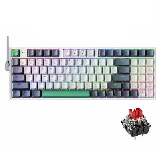 MACHENIKE K500-94 Wired Gaming Keyboard RGB Backlight Mechanical Feel Ergonomic Keyboard - Red Switch / White