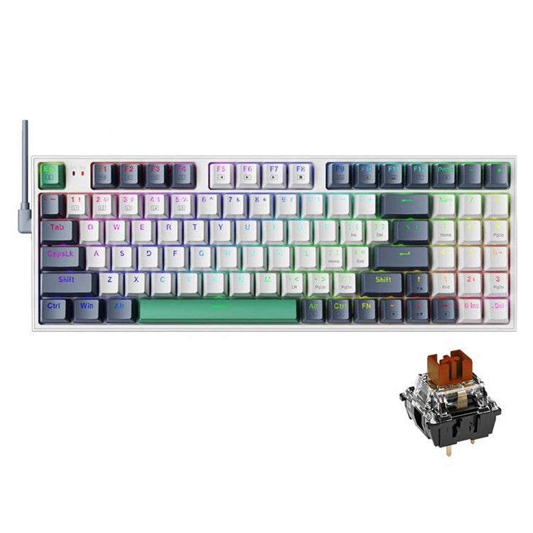 MACHENIKE K500-94 Wired Gaming Keyboard RGB Backlight Mechanical Feel Ergonomic Keyboard - Brown Switch / White