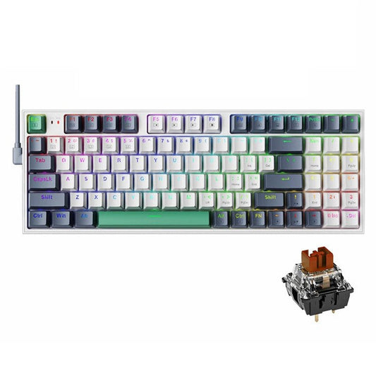 MACHENIKE K500-94 Wired Gaming Keyboard RGB Backlight Mechanical Feel Ergonomic Keyboard - Brown Switch / White