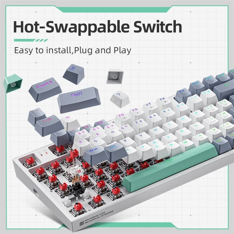 MACHENIKE K500-94 Wired Gaming Keyboard RGB Backlight Mechanical Feel Ergonomic Keyboard - Brown Switch / White