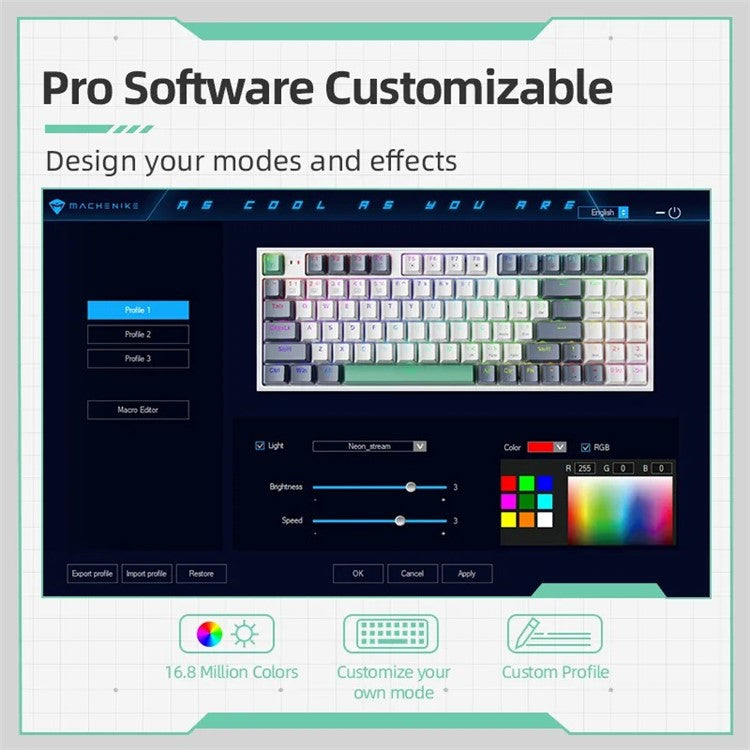 MACHENIKE K500-94 Wired Gaming Keyboard RGB Backlight Mechanical Feel Ergonomic Keyboard - Blue Switch / Grey
