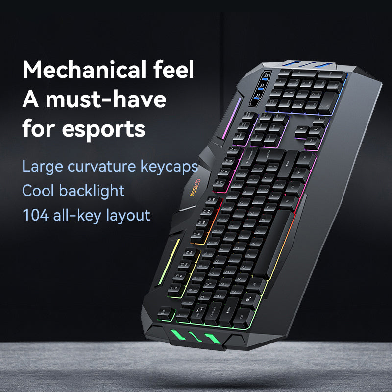 YESIDO KB21 1.5m USB Wired Keyboard 104-key Gaming Keyboard with Breathing Light