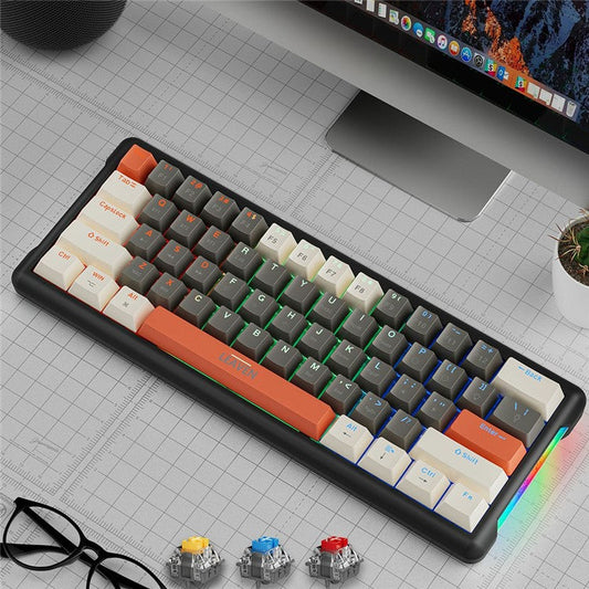 LEAVEN K610 1.6m Wired 61-key Water-cooled E-sports Gaming Mechanical Keyboard, Classic Version - White+Grey+Orange / Blue Switch