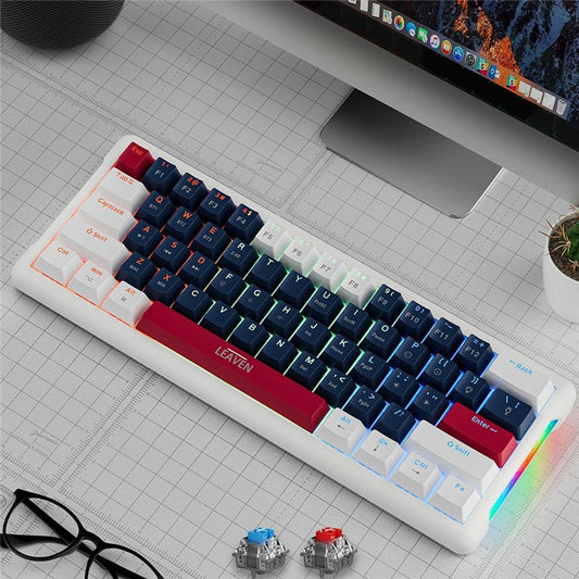 LEAVEN K610 1.6m Wired 61-key Water-cooled E-sports Gaming Mechanical Keyboard, Classic Version - White+Blue+Red / Blue Switch