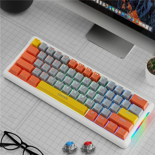 LEAVEN K610 1.6m Wired 61-key Water-cooled E-sports Gaming Mechanical Keyboard, Classic Version - Orange+Grey+Yellow / Blue Switch