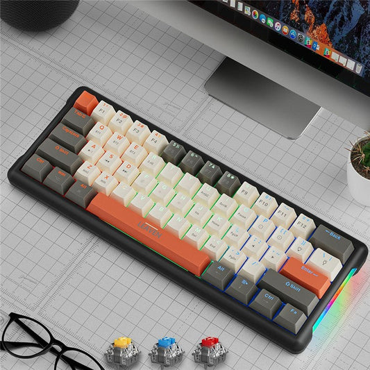 LEAVEN K610 1.6m Wired 61-key Water-cooled E-sports Gaming Mechanical Keyboard, Classic Version - Grey+White+Orange / Red Switch