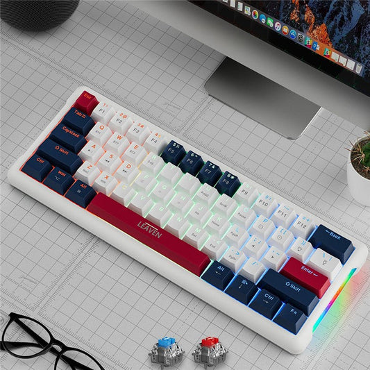 LEAVEN K610 1.6m Wired 61-key Water-cooled E-sports Gaming Mechanical Keyboard, Classic Version - Blue+White+Red / Red Switch
