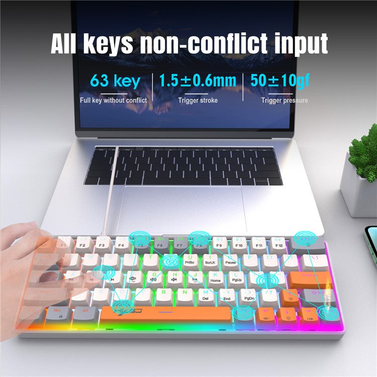 HXSJ V500 Mechanical Wired Keyboard 63 Keys Gaming Keyboard with Backlight Effect - Cyan Switch