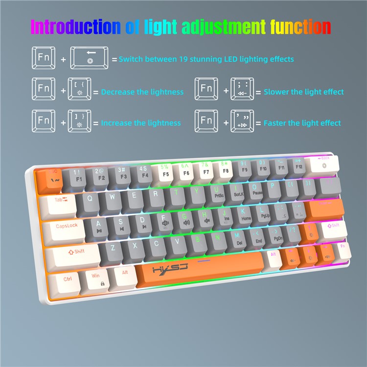 HXSJ V500 Mechanical Wired Keyboard 63 Keys Gaming Keyboard with Backlight Effect - Red Switch
