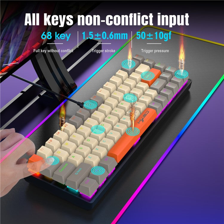 HXSJ K88 Gaming Keyboard 68 Keys Mechanical Wired Keyboard with LED Backlit