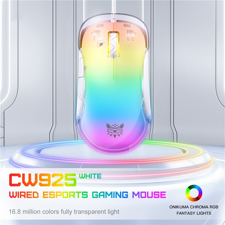 ONIKUMA CW925 USB Wired Gaming Mouse RGB Light Computer Laptop Mice - White