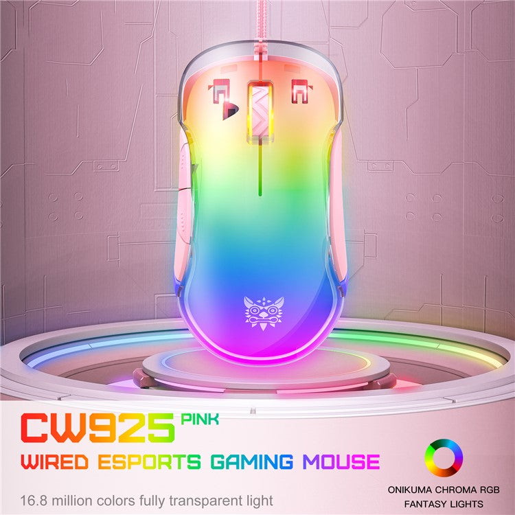 ONIKUMA CW925 USB Wired Gaming Mouse RGB Light Computer Laptop Mice - Pink