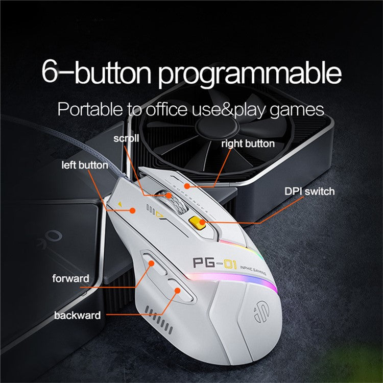 INPHIC PG1 USB Wired E-Sports Gaming Mouse RGB Light Computer Laptop Mice